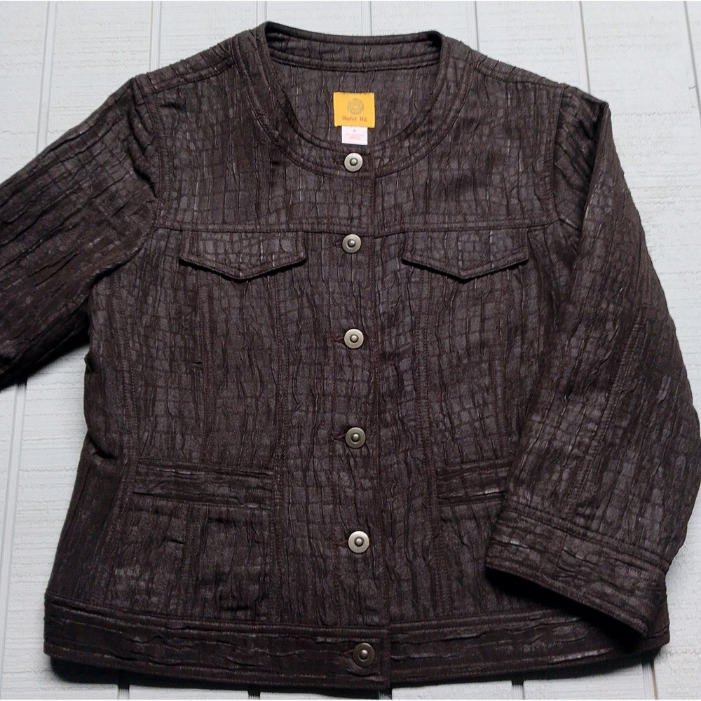 Ruby Rd. Jacket Women's Sz S Brown Textured Button Up Pockets Lightweight Casual